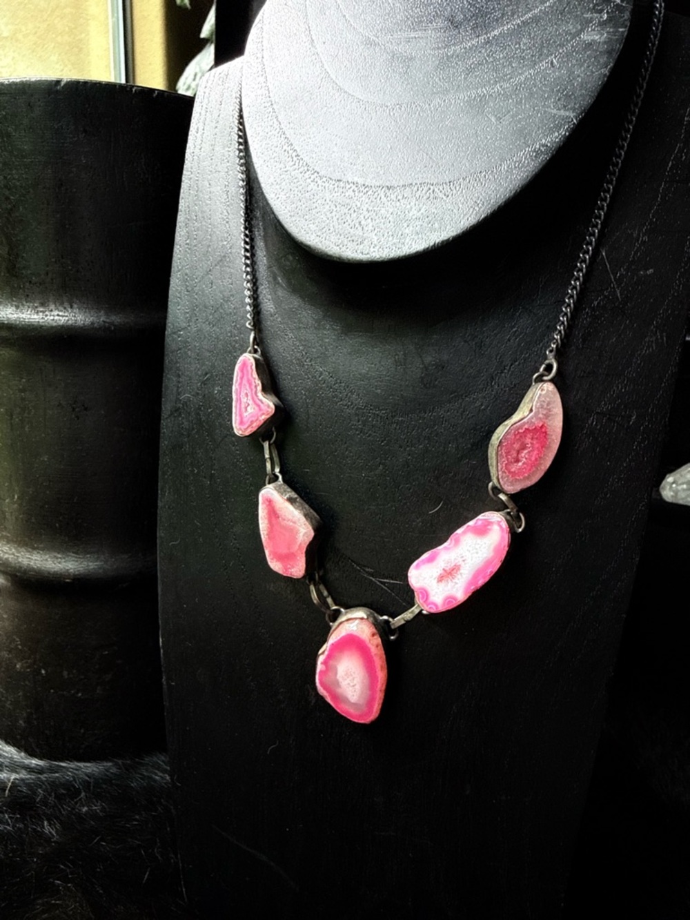 Pink Agate Slice Statement Necklace - Women Jewelry